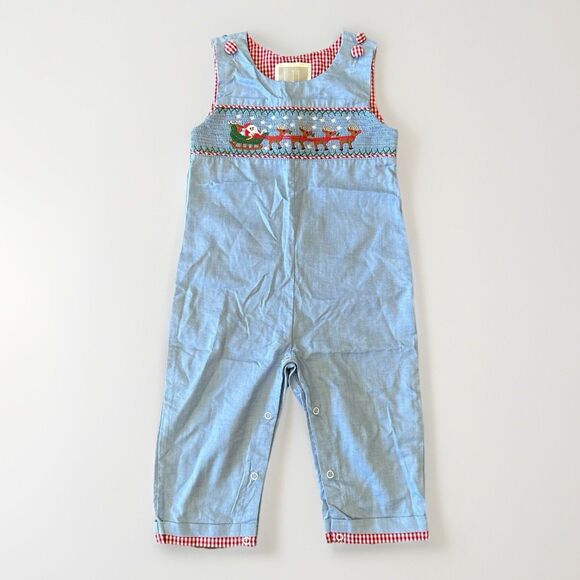 Lil Cactus Size 18-24 Months 100% Cotton Smocked Embroidered Christmas Jumpsuit - Picture 1 of 9
